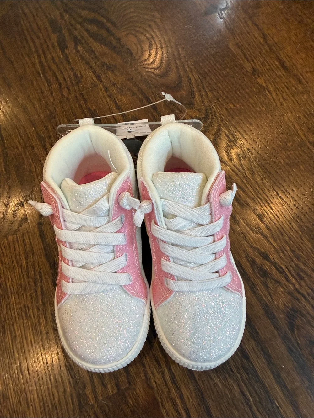 Kids Glitter High-Top Sneakers - Pink & Whiter size 8